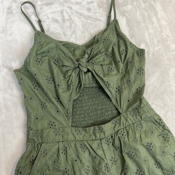 Aerie Romper Womens Small Green Eyelet Cutout Cottagecore Boho Coquette Summer - Picture 2 of 10